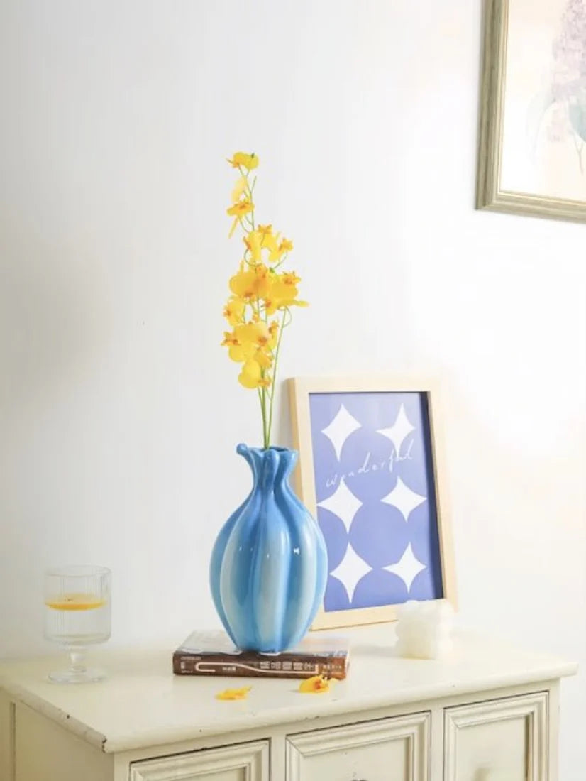 Handcrafted French Style Gradient Blue Ceramic Vase - Unique Flower Vessels