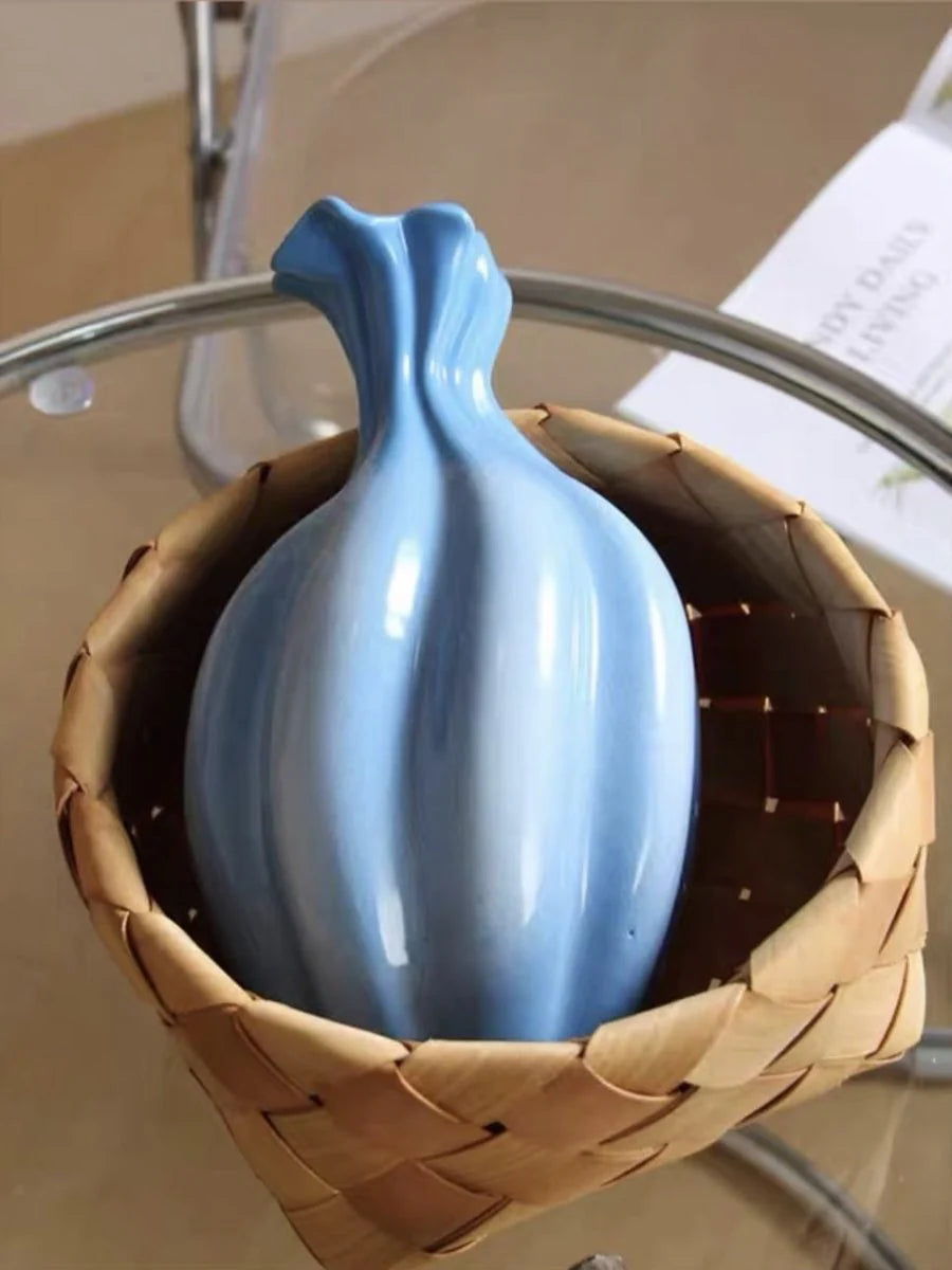 Handcrafted French Style Gradient Blue Ceramic Vase - Unique Flower Vessels