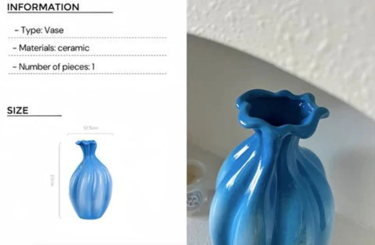 Handcrafted French Style Gradient Blue Ceramic Vase - Unique Flower Vessels