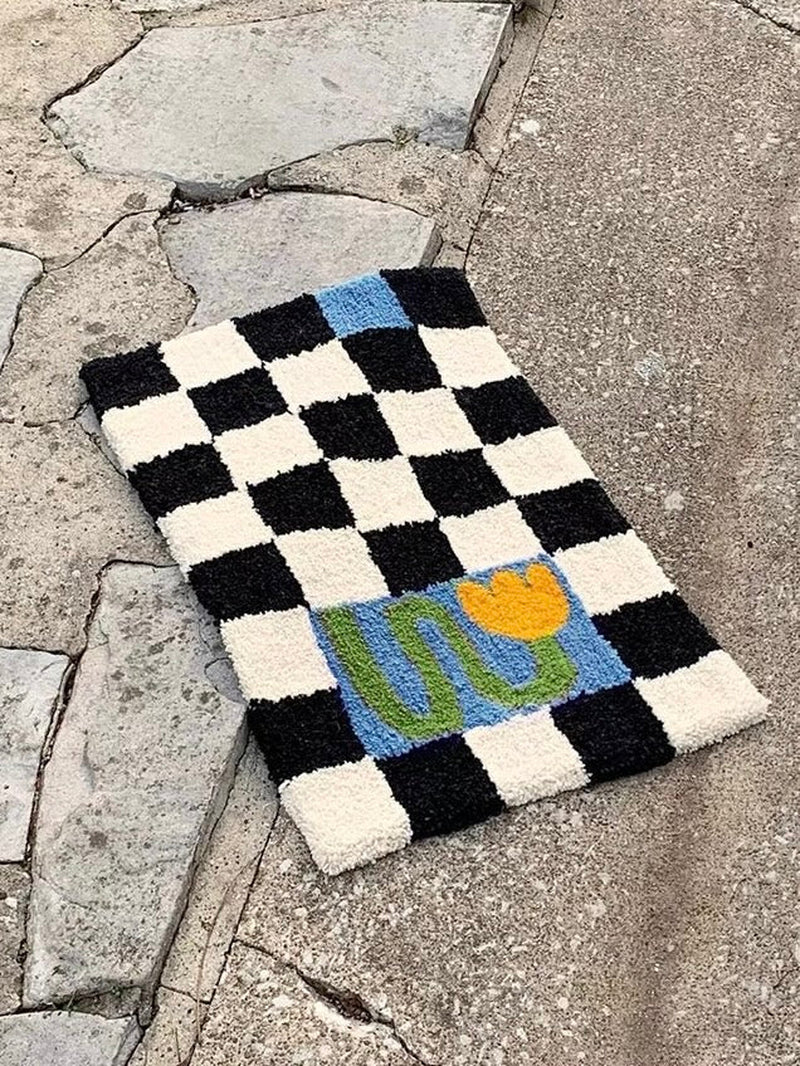 Soft Contemporary Floral Checker Bath Rug, Absorbent, Anti-Slippery Mat