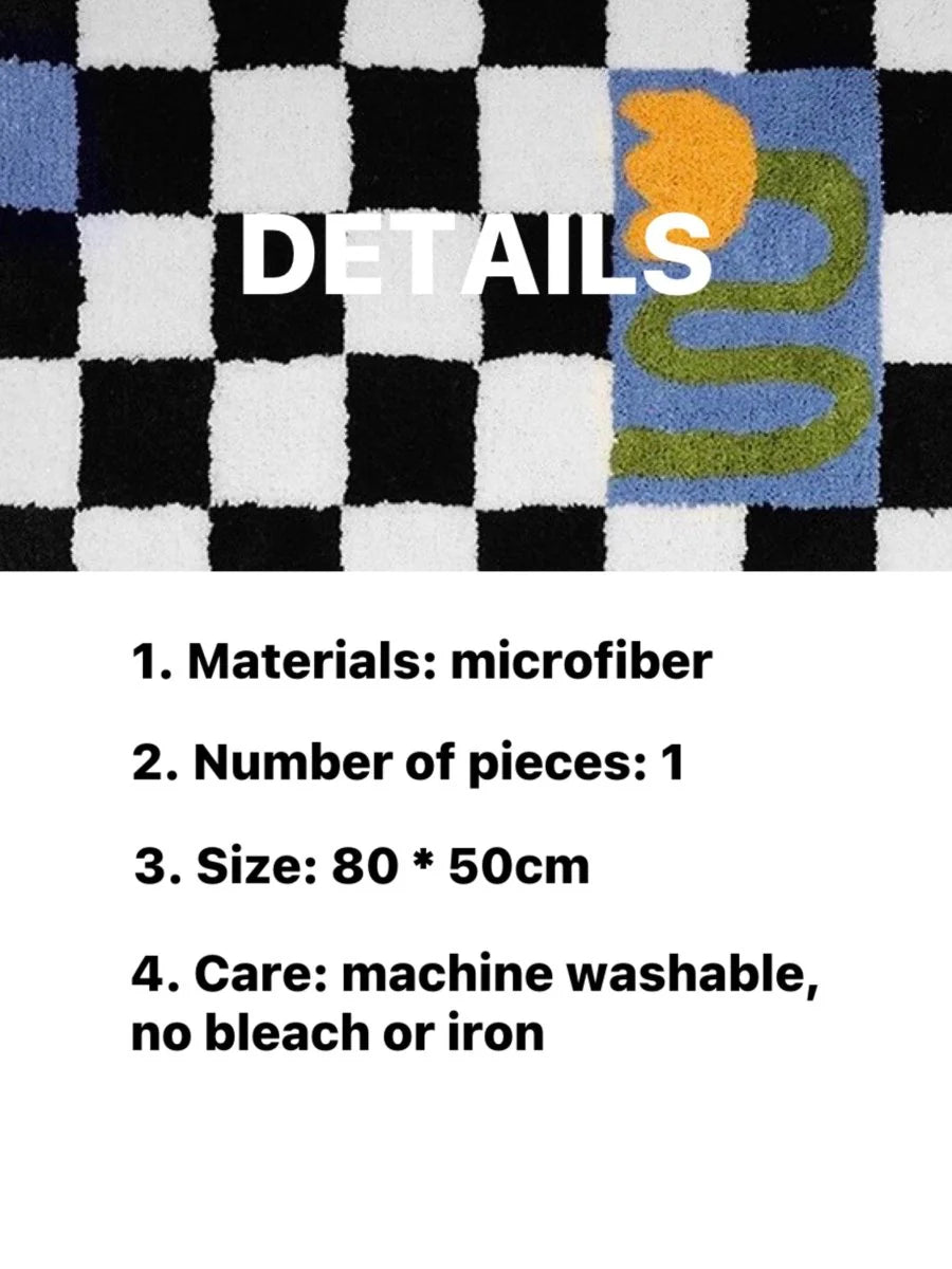 Soft Contemporary Floral Checker Bath Rug, Absorbent, Anti-Slippery Mat