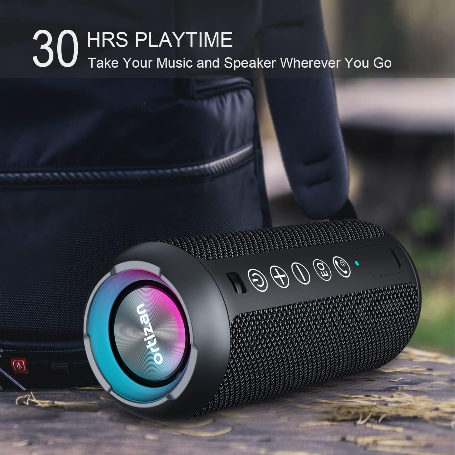 Portable Bluetooth Speaker: IPX7 Waterproof, 24W Loud Sound, Deep Bass, Bluetooth 5.3, LED Lights, Wireless Stereo Pairing, 30H Playtime, for Home/Outdoor/Party/Beach, Birthday Gift (Black)