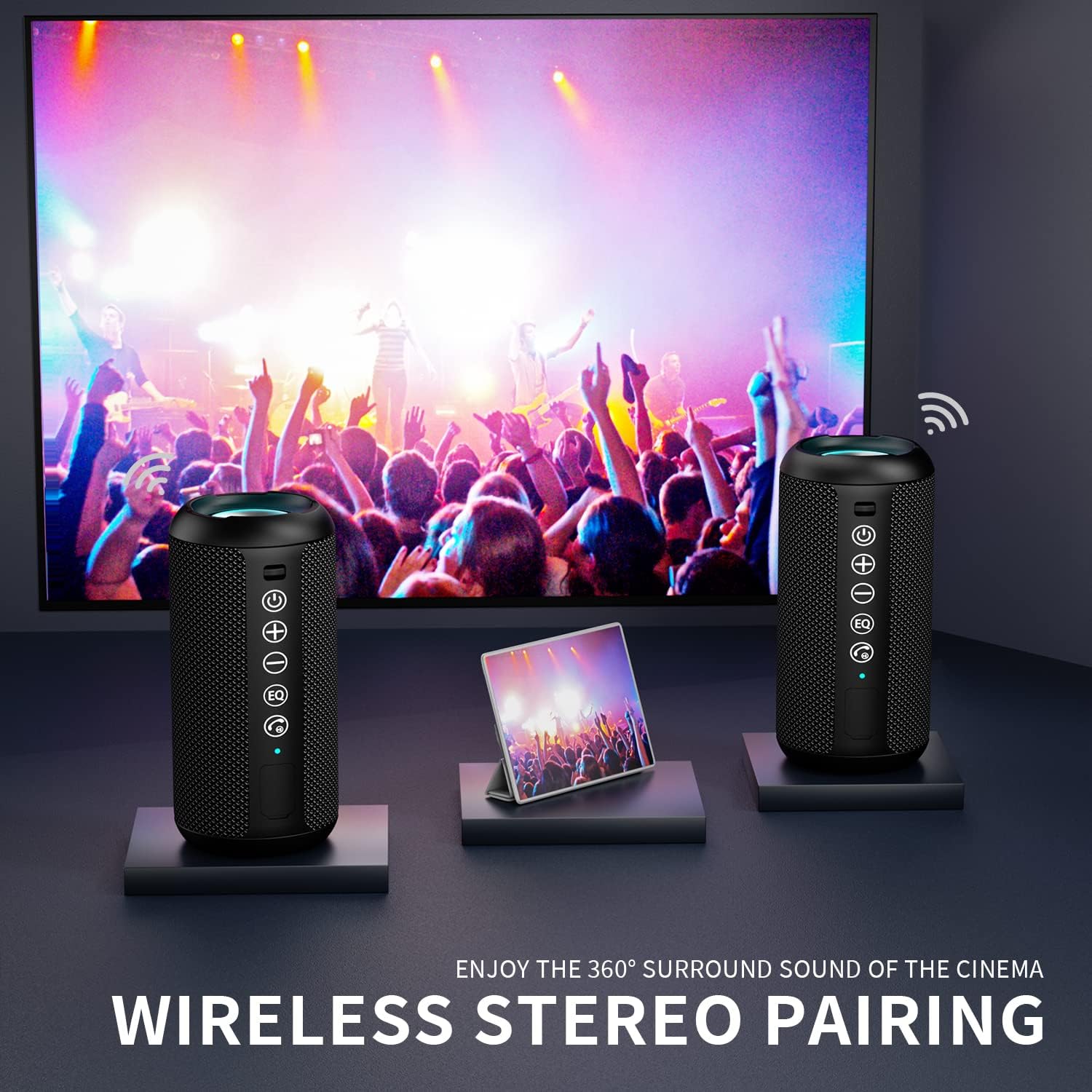 Portable Bluetooth Speaker: IPX7 Waterproof, 24W Loud Sound, Deep Bass, Bluetooth 5.3, LED Lights, Wireless Stereo Pairing, 30H Playtime, for Home/Outdoor/Party/Beach, Birthday Gift (Black)