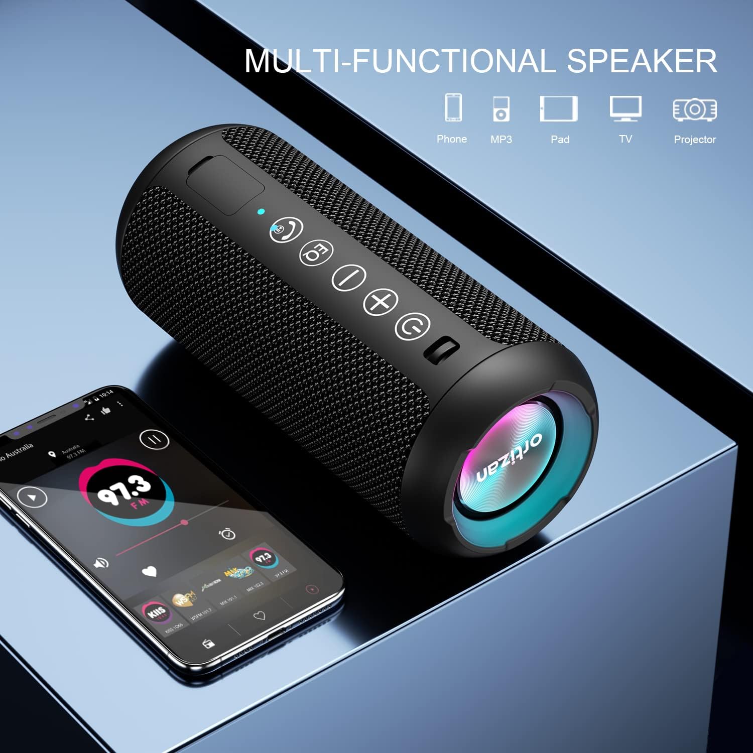 Portable Bluetooth Speaker: IPX7 Waterproof, 24W Loud Sound, Deep Bass, Bluetooth 5.3, LED Lights, Wireless Stereo Pairing, 30H Playtime, for Home/Outdoor/Party/Beach, Birthday Gift (Black)