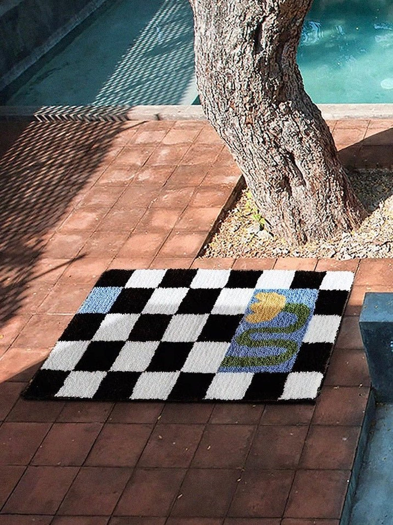Soft Contemporary Floral Checker Bath Rug, Absorbent, Anti-Slippery Mat