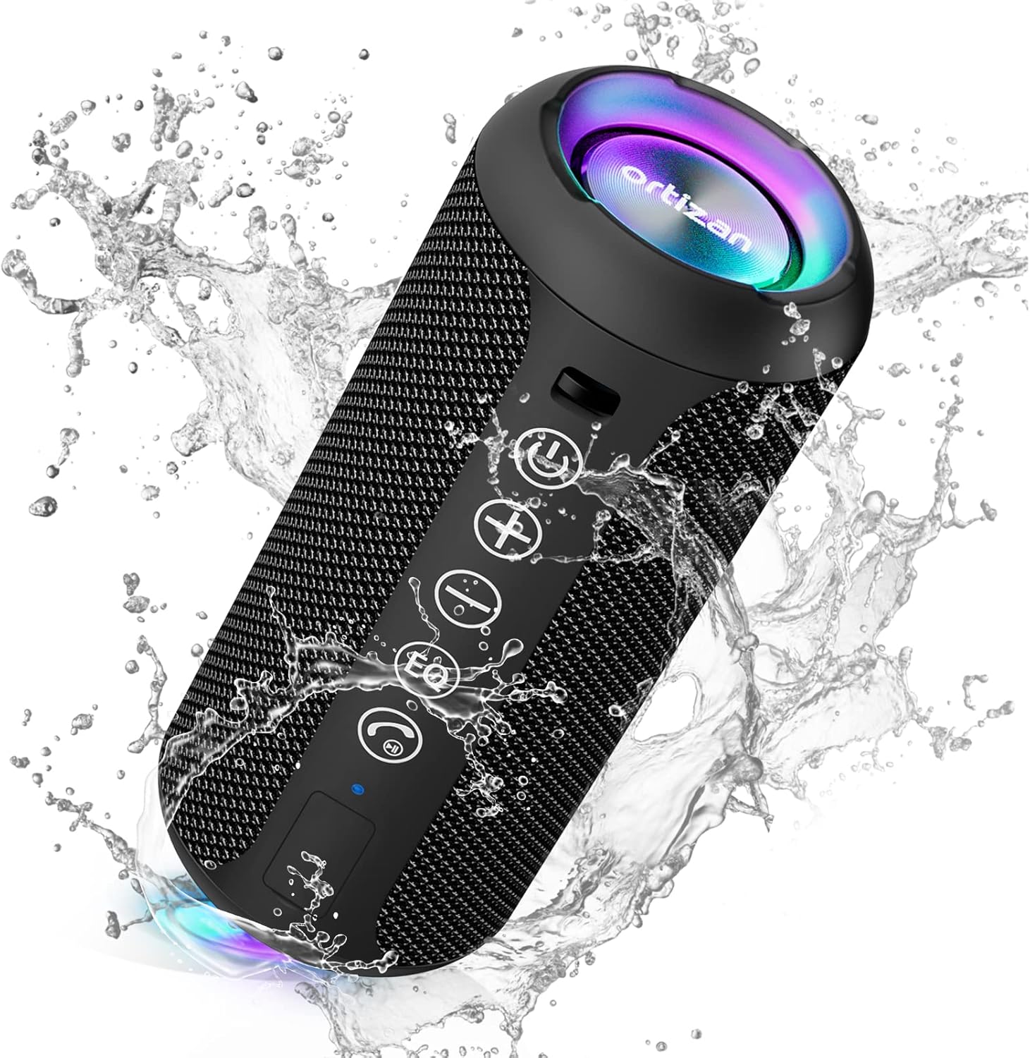 Portable Bluetooth Speaker: IPX7 Waterproof, 24W Loud Sound, Deep Bass, Bluetooth 5.3, LED Lights, Wireless Stereo Pairing, 30H Playtime, for Home/Outdoor/Party/Beach, Birthday Gift (Black)