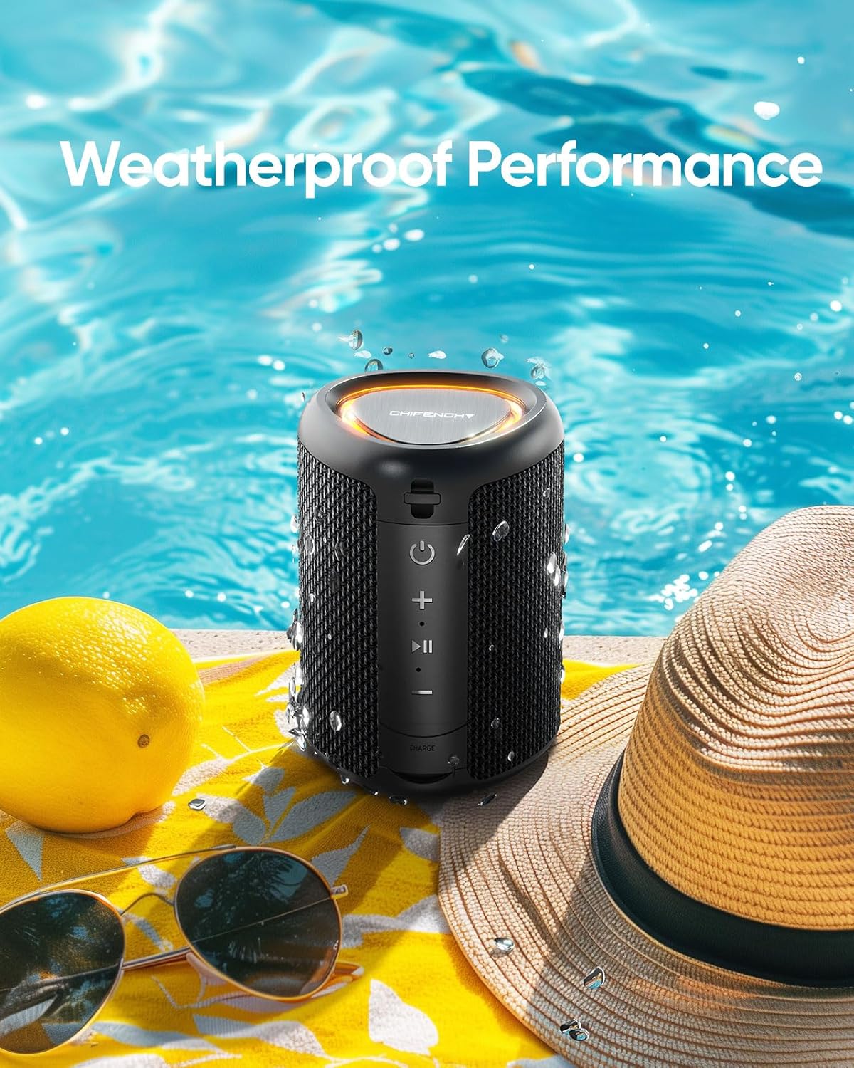 Portable Bluetooth Speaker with Lights, Powerful Crystal Clear Sound, IPX5 Waterproof, All Day Playtime, Aux&Tf-Card Input, Bluetooth 5.3, TWS Paring, Small Wireless Speaker for Outdoor, Gift Ideas