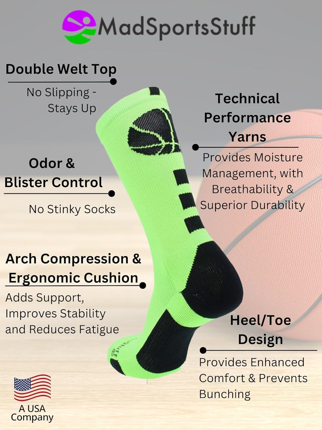Basketball Socks for Boys Girls - Athletic Crew Socks - Youth and Adult Sizes