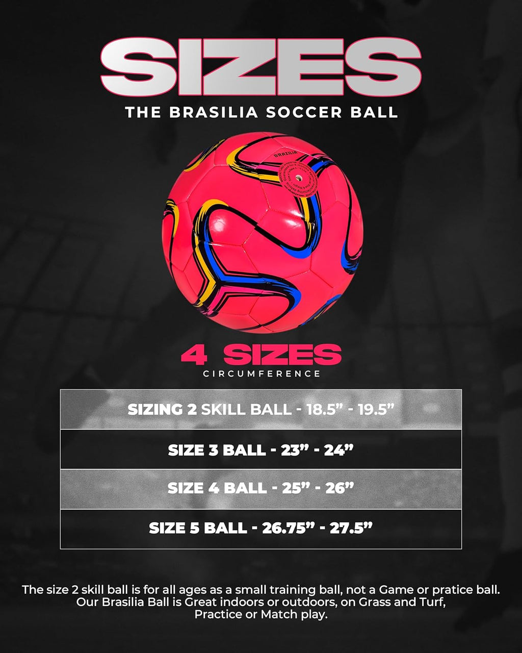 Brasilia Soccer Ball – Soccer Ball Size 5, 4, 3 & 2 – for Youth & Adults – Ideal for Practice, Training & Grass Fields