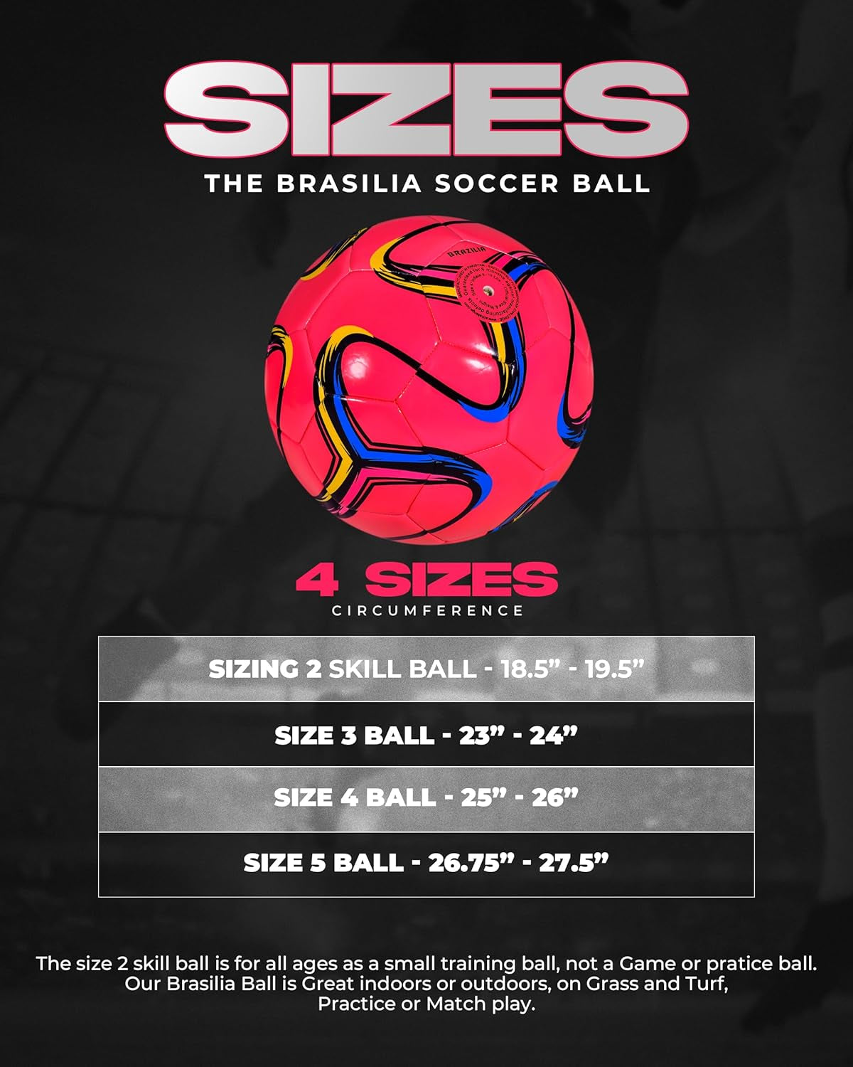 Brasilia Soccer Ball – Soccer Ball Size 5, 4, 3 & 2 – for Youth & Adults – Ideal for Practice, Training & Grass Fields