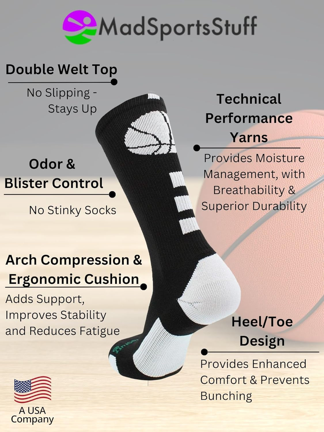 Basketball Socks for Boys Girls - Athletic Crew Socks - Youth and Adult Sizes